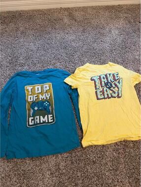 OshKosh Originals Boys Lot of 2 Teal & Yellow Graphic Tees XL/14